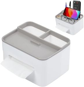 Brynnberg Multifunctional Tissue Box Organizer Caddy - Tissue Dispenser with Holder for Tablet, Cell Phone & Keys - Modern Napkin Storage Organizer for Bathroom, Kitchen, or Bedroom (5" Hx6 Lx8 W)