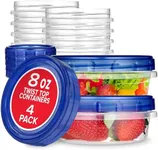 Stock Your Home 8oz Plastic Containers with Twist Top Lids (4 Pack), 1 Cup Small Freezer Containers for Leftover Food, Airtight Reusable Soup Containers with Lids, Microwave and Dishwasher Safe