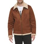 Calvin Klein Mens Faux Leather Jacket Men - Bomber Jacket With Shearling Lining, Shearling Lined Cognac, Medium