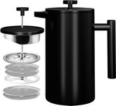 KICHLY - 20 OZ French Press, 100% Stainless Steel Double Walled Insulated Coffee Press with Fine Filters, Espresso & Tea Maker - Black