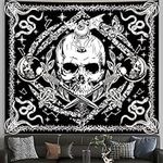 Black and White Skull Tapestry Goth