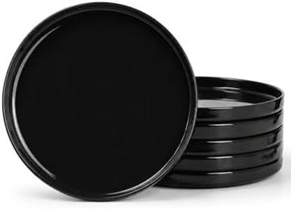 LaGlint 10.5 inch Dinner Plate Set of 6, Lightweight Round Opal Glass Black Dinnerware Plates, Dishwasher and Microwave Safe