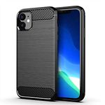 Plus Carbon Fiber Brushed Texture Shockproof Back Case Cover for Apple iPhone 11 - Midnight Black