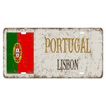 Portugal Vanity License Plates Portugal National Flag Lisbon City License Plate Country Souvenir Gift Aluminum Metal License Plate Car Tag 6X12Inch Birthday Gift to Mom Dad