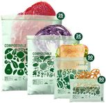 Cleanomic Compostable* Food Storage Bag Bundle – 1 Box Each of 25 Zip Quart Bags, 25 Zip Sandwich Bags, 50 Zip Snack Bags, and 25 13-Gallon Kitchen Waste Bags