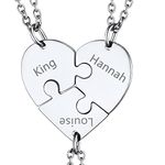 Personalised Family Names Necklace Puzzles Jewellery, Stainless Steel Matching Heart Neck Chain Stainless Steel, Engraved BFF Sisters Necklaces for 3