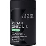 Sports Research Vegan Omega-3 Fish Oil Alternative from Algae Oil - Highest Levels of Vegan DHA & EPA Fatty Acids | Non-GMO Verified & Vegan Certified - 60 Veggie Softgels (Carrageenan Free)