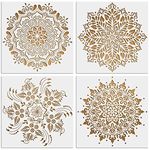 MWOOT 4 Pieces Large Mandala Stencil Kit, Reusable Flowers Drawing Painting Stencils, DIY Mandala Dot Painting Template Supplies for Wall Wood Tile Floor Decoration (30 x 30 cm)