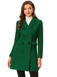 Allegra K Women's Winter Coat Elegant Notched Lapel Double Breasted Trench Coat, Greens, XL