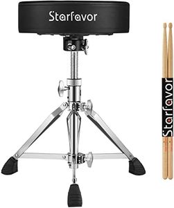 Starfavor Drum Throne Height Adjustable Padded Seat Drum Stool, with 5A Drumsticks Double Braced Anti-Slip Feet Swivel Drum Chair for Kids and Adults, ST-400B