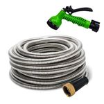 304 Stainless Steel Garden Hose 50-ft with Spray Nozzle and 3/4” Solid Aluminum Connectors, Metal Hose