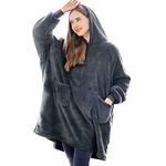 Aisbo Oversized Wearable Blanket Hoodie Women - Fluffy Warm Hoodie Blanket for Mens Adult, Winter Teddy Fleece Hooded Blanket with Hood Grey Blanket with Sleeves Gifts for Her Ladies, 95x85 cm