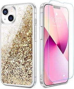 Caka Compatible for iPhone 14 Case, iPhone 13 Case Glitter for Women Girls with Screen Protector Bling Sparkle Liquid Flowing Quicksand Clear Case for iPhone 13/14 (6.1 inches) (Gold)