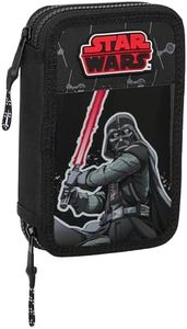 Star WARS THE FIGHTER - Astuccio per scuola per bambini, con 28 utensili inclusi, ideale per bambini dai 5 ai 14 anni, comodo e versatile, qualità e resistenza, 12,5 x 4 x 19,5 cm, colore: nero, Nero