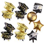 8 Pcs Black and Gold Graduation Cap Balloon, 4 Huge 32 Inch | Congrats Grad Balloons Decorations | Graduation Balloons 2024, Graduation Hat Balloon 2024 for Graduation Decorations Class of 2024