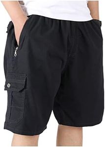 XinnanDe Mens Lightweight Loose Fit Cargo Short Workout Twill Drawstring Short Elastic Waist with Zip Pockets Black 34
