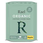 Rael Organic Cotton Cover Pads - Regular Absorbency, Unscented, Ultra Thin Pads with Wings for Women (Regular, 28 Count)