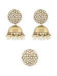 ZAVERI PEARLS Antique Gold Tone Traditional Kundan Jhumki Earring & Ring Set For Women-ZPFK13163