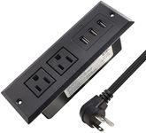 Desk Power Bar with USB Recessed Mounted Desktop Power Strip 2 Outlets 3 USB Ports (15W/3A) Flat Power Plug, Charge Station for Table Cabinet Sofa Counter. (Black)