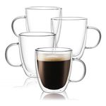 CnGlass Large Double Wall Coffee Mug 17 oz,Insulated Glass Coffee Cups with Handle,Set of 4