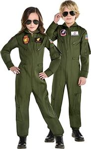 Party City Top Gun: Maverick Flight Costume for Kids, Halloween, Olive Green, Medium (8-10), Zipper Closure, 8403447