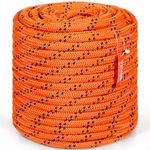 VEVOR Double Braided Polyester Rope, 3/4 in x 220 ft, 24 Strands, 20000 LBS Breaking Strength Outdoor Climbing Rope, Arborist Rigging Rope for Rock Hiking Camping Swing Rappelling Rescue, Orange/Black