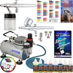 Master Airbrush Multi-Purpose Airbrushing System with 2 Airbrushes, Compressor, 6 Color Paint Kit and Color Mixing Wheel