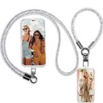 Copkim Crystal Phone Lanyard Wrist Strap Bling Rhinestone Neck Lanyard Wristlet Keychain Strap for Woman Card Holder(White)