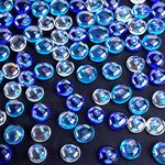 VGOODALL Iridescent Glass Pebbles, 120 Approx.0.62 KG Flat Stones Blue Mixed Sparkling Glass Beads for Aquarium Marbles Decorative Nuggets Vase Filler Table Scatter Gems