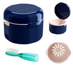 DIDATOOL Denture Cup, Denture Bath, Denture Cups for Soaking Dentures, Denture Case with Lid, Denture Bath with Rinsing Basket, Easy to Carry and Clean Retainer Case Denture Cleaning kit (Navy Blue)