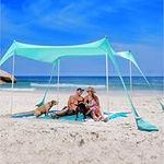 SUN NINJA Pop Up Beach Tent Sun Shelter UPF50+ with Sand Shovel, Ground Pegs and Stability Poles, Outdoor Shade for Camping Trips, Fishing, Backyard Fun or Picnics (10x10 FT 4 Pole, Green)