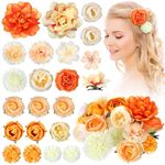 BBTO 21 Pieces Flower Hair Clip Rose Hair Clips Hair Barrettes for Women Flower Hair Accessories Boho Bride Claw Clip Hairpin Brooch Pin Headpiece for Wedding(Orange)