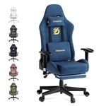 Dowinx Gaming Chair with Massage Lumbar Support, Suede Fabric Ergonomic Computer Chair with Footrest for Adults, High Back Reclining Game Chair for Office Gaming, Blue