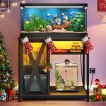 DWVO 40-50 Gallon Aquarium Stand with Power Outlets & LED Light, Cabinet for Fish Tank Accessories Storage - Metal Fish Tank Stand Suitable for Turtle Tank, Reptile Terrarium, 660LBS Capacity, Black