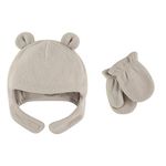 Luvable Friends Baby Beary Cozy Hat and Mitten Sets, Light Gray Baby, 0-6 Months