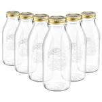 Bormioli Rocco Quattro Stagioni Glass Bottles with Screw Top Lid - Pack of 3-1L - Clear Reusable Juice Water Smoothie Drink Fridge Storage Containers