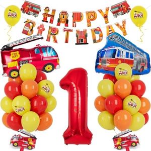 Globo Cumpleaños Camión Bomberos, 37 Piezas Decoración Globos Camión Bomberos Con Pancarta, Globo Número 1 Con Globo Camión Bomberos, Decoración Bombero Para Niño Niña, Decoraciones Fiesta Cumpleaños
