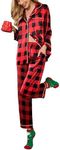 Ekouaer Silk Satin Pajamas Women's Long Sleeve Pj Set Soft Button Down 2 Piece Sleepwear Loungewear Christmas Red Plaid,L