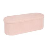 B FSOBEIIALEO Storage Ottoman Bench Boucle Oval Ottomans Foot Rest, Teddy Storage Chest Box Bedroom Bench with Storage, Pink 43.3"x15"x15"