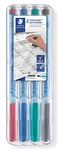 Staedtler Lumograph Correctable, Dry Erase Pen with Cap Eraser, Fine Tip, Ideal for Transparent Sheets and Notepads, 4 Pack, 305M WP4