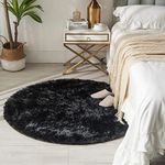 CHOSHOME Rugs Living Room Round Rug Soft Fluffy Bedroom Rugs for Room Decor Rugs Bottom Non Slip Rug Washable Rugs Carpet Shaggy Area Rugs for Kids Room Indoor Floor Area Mat Black 80CM