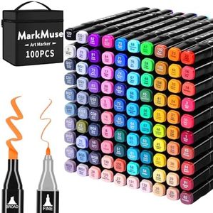 MarkMuse Marcatore 100 Colori, Pennarelli Doppia Punta 2S Asciugatura Rapida, Marker Pennarelli Professionali con Base e Borsa per Adulto Sketch, Colorare, Illustrazioni, Disegnare, Anime