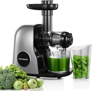Juicer Machines, HOUSNAT Professional Celery Slow Masticating Juicer Extractor Easy to Clean, Cold Press Juicer with Quiet Motor and Reverse Function for Fruit & Vegetable, Brushes & Recipes Included