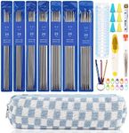 Aeelike 35pcs Short Knitting Needles Set Metal - Double Pointed Knitting Needles Stainless Steel Knitting Needles Double Ended with Case and Large-Eye Needles Stitch Markers Scissors Knitting Supplies