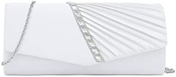 CHARMING TAILOR Evening Handbag Crystal Embellished and Pleated Satin Clutch (White)
