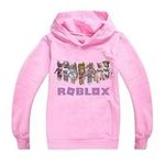 LQBNZQZ Robloxs Hoodies for Girls Boys Fashion Sport Sweatshirt Kid Long Sleeve Shirts Pullover Novelty Cute Tracksuit (Pink, 7-8 Years)