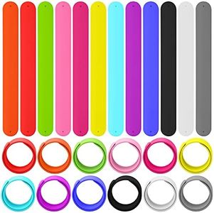 Bercoor 24 Pcs Rainbow Silicone Slap Bracelets, 12 Colors Slap Bracelet Wristbands Soft and Safe for Party Decorations Favors, 8.5 inches, Silicone, no gemstone