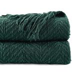 BATTILO HOME Dark Green Throw Blanket for Couch, Knit Woven Green Blanket Versatile for Chair, Super Soft Warm Decorative Christmas Blanket with Tassels for Bed, Sofa and Living Room, 50 Inch x 60 Inch