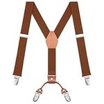 Buyless Fashion Adjustable Suspenders for Kids - 26" Elastic Straps 1" - Leather Y Shape Back - 5151 - Camel