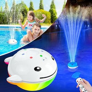 UniWater Floating Pool Fountain with Lights,Upgraded Rechargeable Pool Water Fountain with Remote,Whale Swimming Pool Fountain,Floating Fountain Pump for Inground Above Ground Pool-1PC(White)
